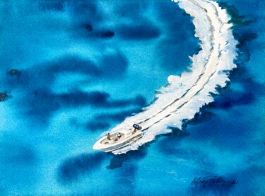Painting titled ""Wave Time!" Speed…" by Elena Tuncer, Original Artwork, Watercolor