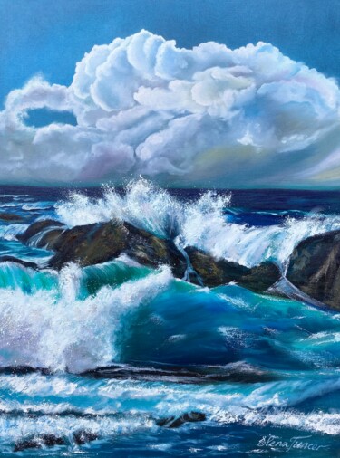Painting titled ""Breathing" Seascap…" by Elena Tuncer, Original Artwork, Oil