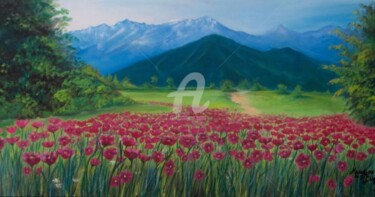 Pittura intitolato "campo di fiori" da Artebiagio, Opera d'arte originale