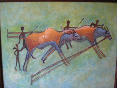 Pittura intitolato "caccia alle antilopi" da Damiano Corona, Opera d'arte originale, Olio