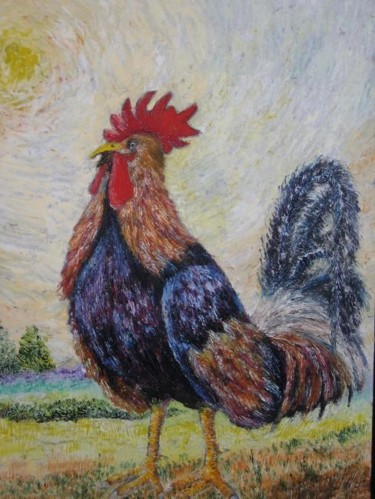 Pittura intitolato "il gallo" da Damiano Corona, Opera d'arte originale, Olio