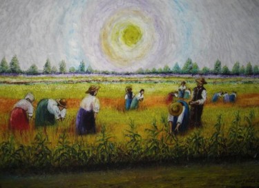 Pittura intitolato "la risaia" da Damiano Corona, Opera d'arte originale, Altro