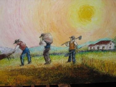 Pittura intitolato "lavoro sui campi ri…" da Damiano Corona, Opera d'arte originale, Altro