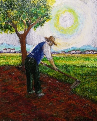 Pittura intitolato "lavoro sui campi" da Damiano Corona, Opera d'arte originale, Altro