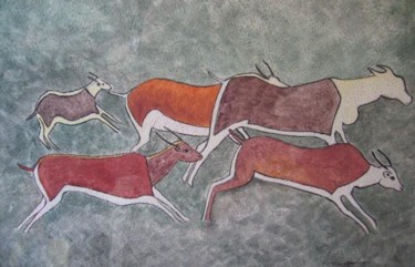 Pittura intitolato "antilopi in corsa" da Damiano Corona, Opera d'arte originale, Altro