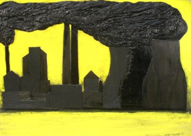 Pittura intitolato "nube tossica gialla…" da Damiano Corona, Opera d'arte originale, Altro