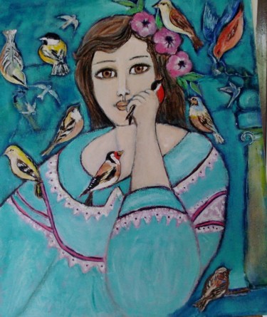 Painting titled "La madona de los pa…" by Maika, Original Artwork, Acrylic