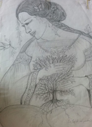 Drawing titled "Maternidad de olivo" by Maika, Original Artwork, Pencil