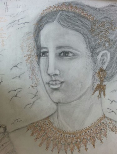 Drawing titled "Mujer griega" by Maika, Original Artwork, Pencil