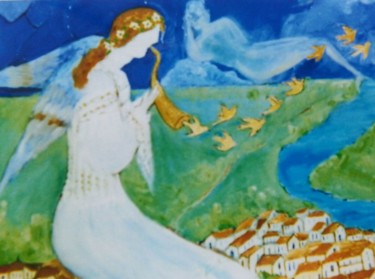 Painting titled "El angel que cuidad…" by Maika, Original Artwork, Acrylic