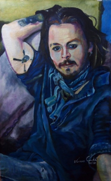 Pintura intitulada "Retrato de Johnny D…" por Vanesca Conká, Obras de arte originais, Acrílico