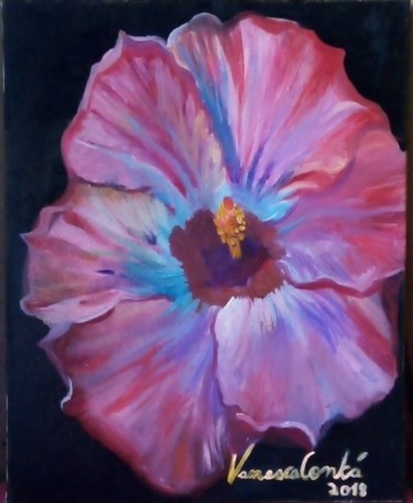 Pintura intitulada "Flor Ibisco" por Vanesca Conká, Obras de arte originais, Óleo