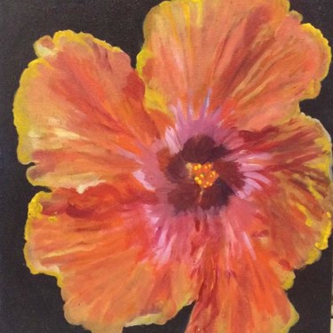 Pintura intitulada "Flor Ibisco laranja" por Vanesca Conká, Obras de arte originais, Óleo