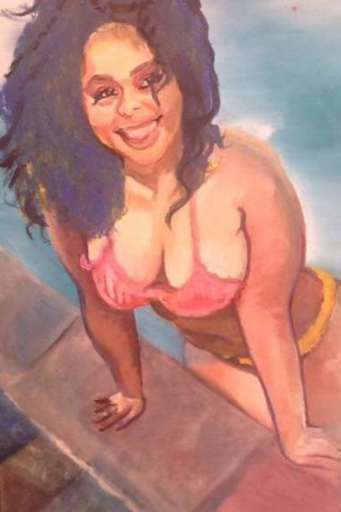 Peinture intitulée "Retrato na piscina" par Vanesca Conká, Œuvre d'art originale, Huile