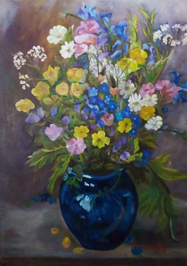 Pintura intitulada "Vaso azul" por Vanesca Conká, Obras de arte originais, Óleo