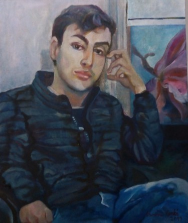 Painting titled "Retrato do meu filho" by Vanesca Conká, Original Artwork, Oil