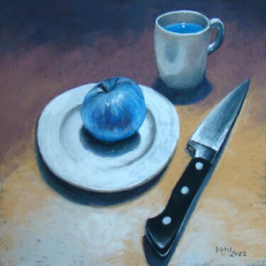 Desenho intitulada "Pomme au couteau" por Artelierdedomi, Obras de arte originais, Pastel