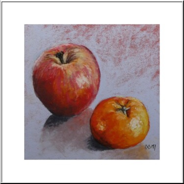 Peinture intitulée "Pomme et clémentine" par Artelierdedomi, Œuvre d'art originale, Pastel