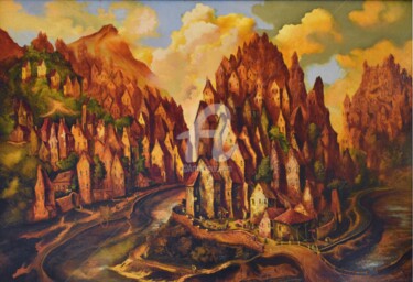 Картина под названием "Город в горах" - Vladimir Vorontsov, Подлинное произведение искусства, Масло