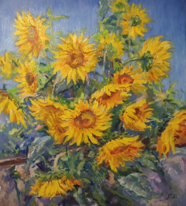 Картина под названием "Sunflowers" - Artem Brazhnik, Подлинное произведение искусства, Масло