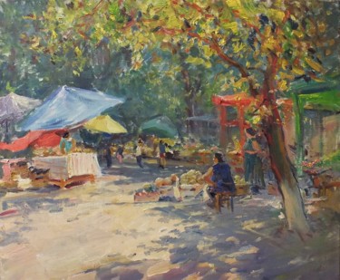 Painting titled "The market in Kiev" by Artem Brazhnik, Original Artwork, Oil