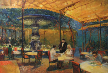 Картина под названием "Dinner by the light…" - Artem Brazhnik, Подлинное произведение искусства, Масло