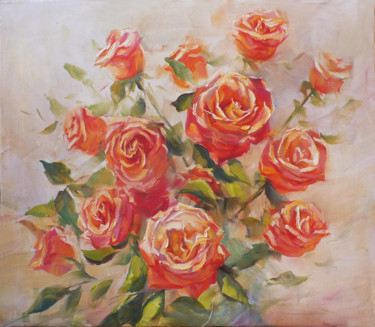 Картина под названием "Roses" - Artem Brazhnik, Подлинное произведение искусства, Масло
