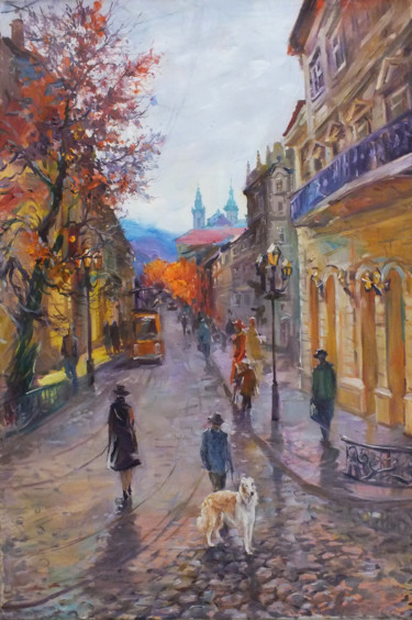 Painting titled "Old town in Lviv" by Artem Brazhnik, Original Artwork, Oil