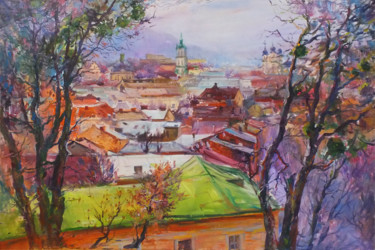 Картина под названием "Spring in Lviv" - Artem Brazhnik, Подлинное произведение искусства, Масло