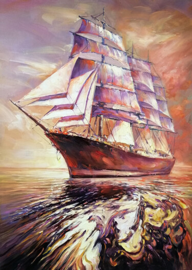 Painting titled "Ship by Artem Gruny…" by Artem Grunyka, Original Artwork, Oil