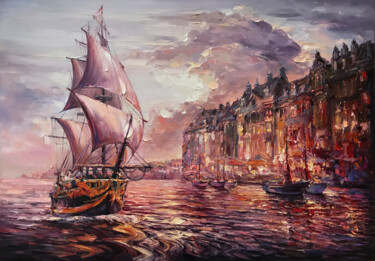 Malarstwo zatytułowany „"Ship "100х70 by Ar…” autorstwa Artem Grunyka, Oryginalna praca, Olej