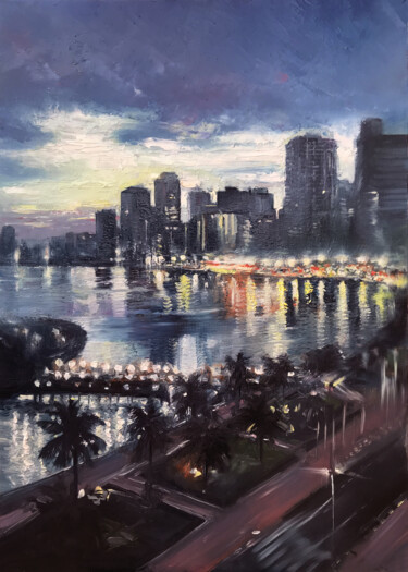 Painting titled ""Miami" original oi…" by Artem Grunyka, Original Artwork, Oil