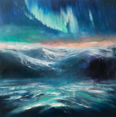 Painting titled ""Northern Lights.Au…" by Artem Grunyka, Original Artwork, Oil