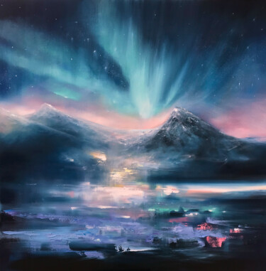 Painting titled ""NORTHERN LIGHTS.AU…" by Artem Grunyka, Original Artwork, Oil