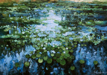 Painting titled ""Water-Lilies pond"…" by Artem Grunyka, Original Artwork, Oil