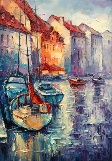 Peinture intitulée ""Boats"" par Artem Grunyka, Œuvre d'art originale, Huile