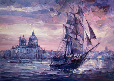 Painting titled ""Venice"" by Artem Grunyka, Original Artwork, Oil Mounted on Wood Stretcher frame