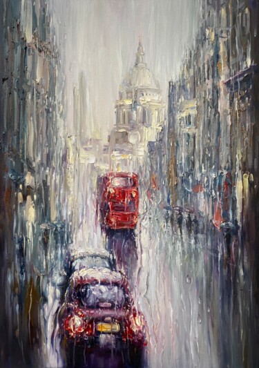 Painting titled "Rainy London" by Artem Grunyka, Original Artwork, Oil