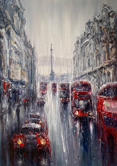 Pittura intitolato "London Rain" da Artem Grunyka, Opera d'arte originale, Olio