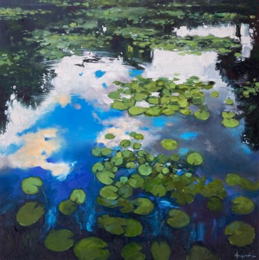 Painting titled ""Water-Lilies pond"…" by Artem Grunyka, Original Artwork, Oil