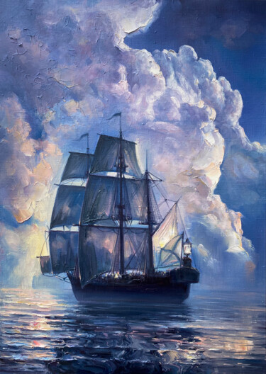 Peinture intitulée ""Ship"" par Artem Grunyka, Œuvre d'art originale, Huile