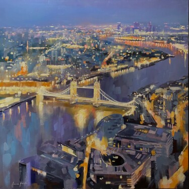 Pittura intitolato ""London lights"orig…" da Artem Grunyka, Opera d'arte originale, Olio Montato su Telaio per barella in le…