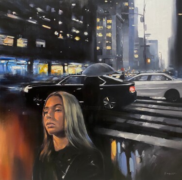 Картина под названием "New York Rain" - Artem Grunyka, Подлинное произведение искусства, Масло Установлен на Деревянная рама…