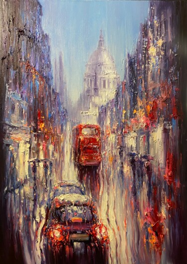 Painting titled "“London”" by Artem Grunyka, Original Artwork, Oil Mounted on Wood Stretcher frame