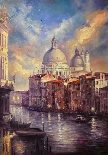 Painting titled "“ Venice ”" by Artem Grunyka, Original Artwork, Oil Mounted on Wood Stretcher frame