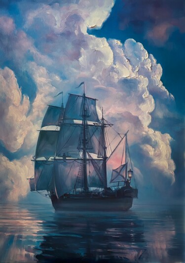 Pintura titulada ""Ship"2023" por Artem Grunyka, Obra de arte original, Oleo