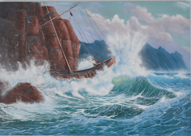 Painting titled "dangerous waters" by Artem Kolesnikov, Original Artwork, Oil