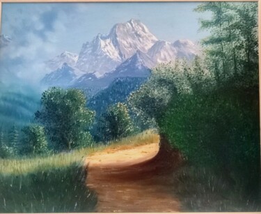 Painting titled "The way to the top" by Artem Kolesnikov, Original Artwork, Oil Mounted on Wood Stretcher frame