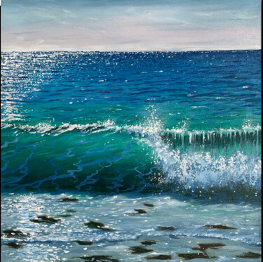 Pittura intitolato "glare on the water" da Artem Kolesnikov, Opera d'arte originale, Olio