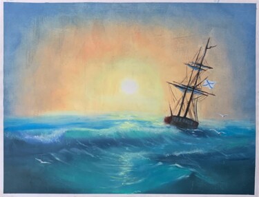 「The ship is in dist…」というタイトルの絵画 Artem Kolesnikovによって, オリジナルのアートワーク, オイル